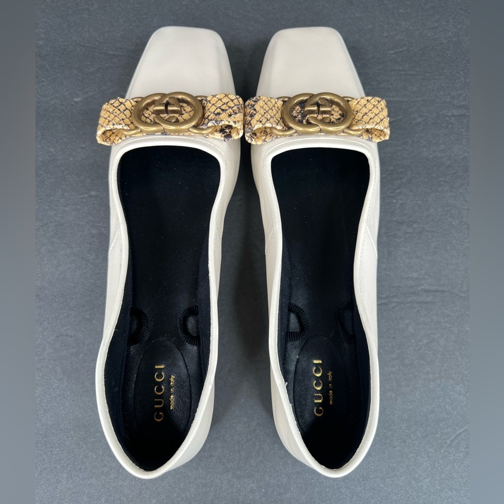 Gucci Double G Interlocking Python Snakeskin Ballet Ballerina Flats Size EU 38 - Picture 9 of 11